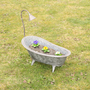 Large Rustic Grey Metal Bath Planter Pot 45cm x 43cm
