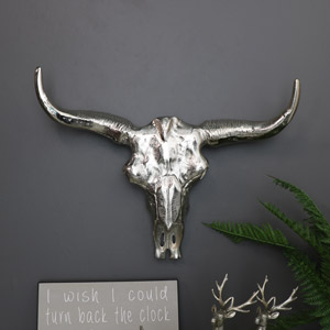  Silver Metal Wall Mounted Buffalo Skull