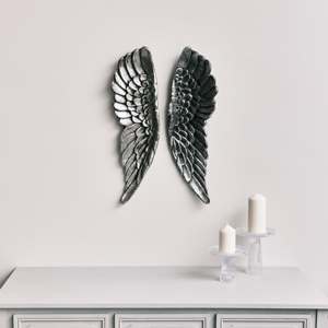 Pair of Large Silver Metal Angel Wings