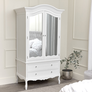 Large White Double Mirrored Wardrobe