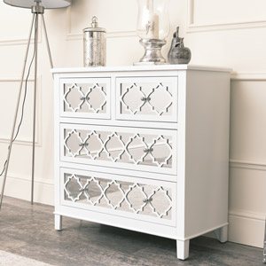 Large White Mirrored Chest of Drawers