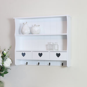 Large White Wall Shelf with Heart Drawer Storage