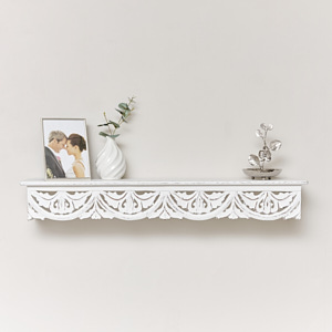 Large White Wooden Carved Boho Wall Shelf