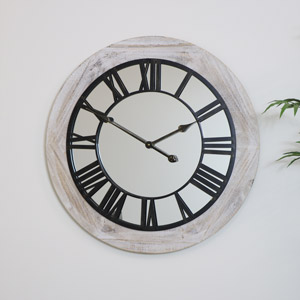 Large Wooden Mirrored Skeleton Clock