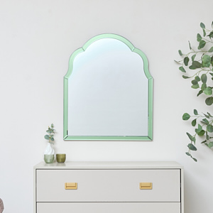 Arched Green Glass Art Deco Wall Mirror 60cm x 72cm
