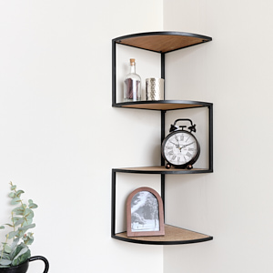 Black & Wooden 4 Tier Corner Wall Shelf