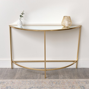 Large Half Moon Gold Mirrored Console Table