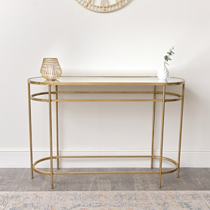 Large Oval Gold Mirrored Console Table