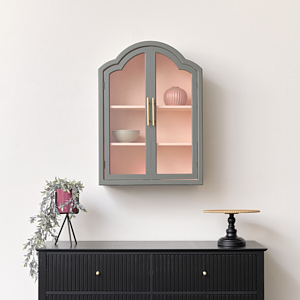 Arched Sage Green & Peach Wall Cabinet 79cm x 57cm