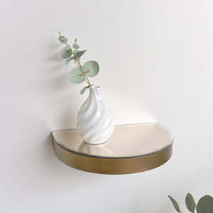 Curved Champagne With Gold Edge Mirrored Floating Wall Shelf