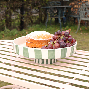 Green Painted Striped Cake Stand - 26.5cm x 9cm