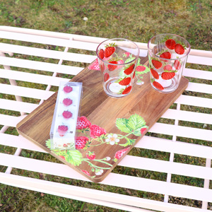 Large Wooden Strawberry Printed Serving Board - 45cm x 24cm