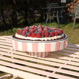 Pink Painted Striped Cake Stand - 26.5cm x 9cm