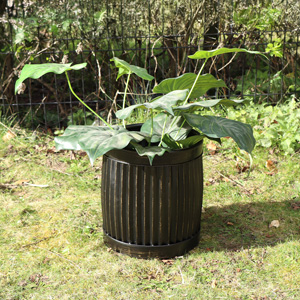 Round Distressed Black Planter