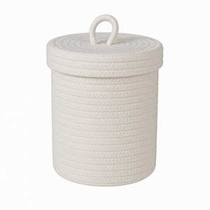Medium White Cotton Rope Lidded Laundry Basket