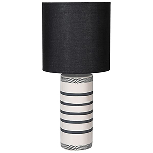 Monochrome Black & White Striped Table Lamp with Black Shade