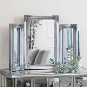 Ornate Vintage Silver Triple Dressing Table Mirror