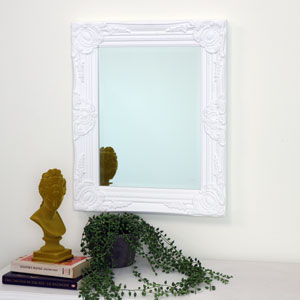 Ornate White Wall Mirror with Bevelled Glass 52cm x 42cm