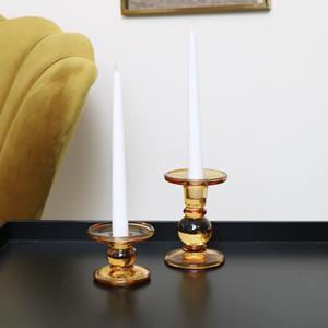 Pair of Amber Glass Candle Holders