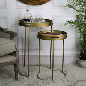 Pair of Gold Marble Topped Nested Side Tables