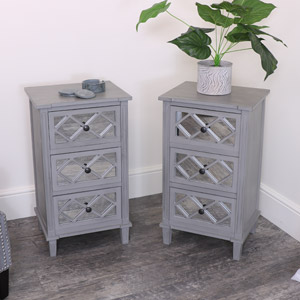 Pair of Grey Mirrored Bedsides/Lamp Tables – Vienna Range