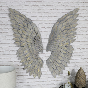 Pair of Large Silver Metal Angel Wings