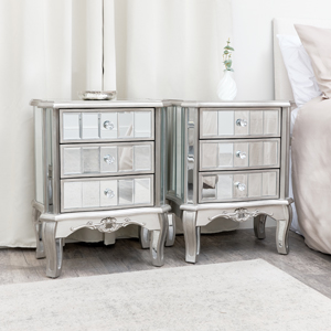 Bedroom Set, Pair of Mirrored 2 Drawer Bedside Tables