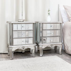 Mirrored 3 Drawer Bedside Table