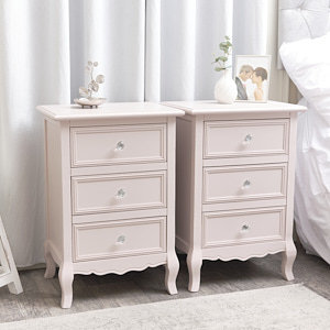 Pair of Pink 3 Drawer Bedside Tables