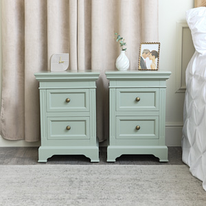 Pair of Sage Green Two Drawer Bedside Tables