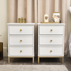 Pair of Three Drawer Bedside Tables - Aisby White Range