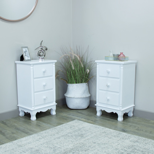Pair of Antique White 3 Drawer Bedside Table - Pays Blanc Range