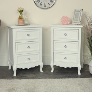 White Pair of Pink 3 Drawer Bedside Tables