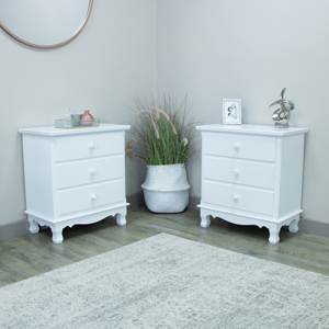 Pair of Wide White 3 Drawer Bedside Chest - Lila Range