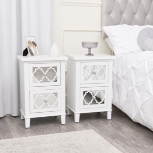 Pair of White Mirrored Bedside Tables