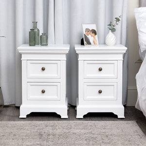 Pair of White Two Drawer Bedside Tables