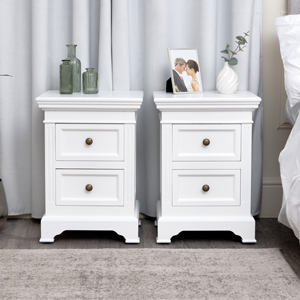 Pair of White Two Drawer Bedside Tables 