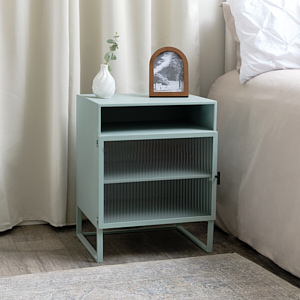 Pale Blue Reeded Glass Bedside Table