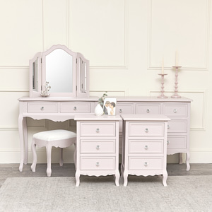 Pink Bedroom Furniture Set Large 6 Drawer Chest of Drawers, Dressing Table Set & Pair of Bedside Tables