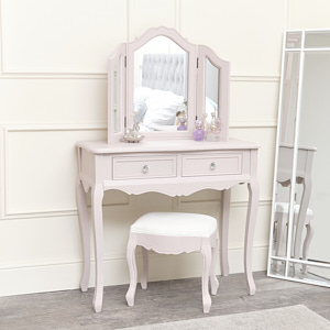 Pink Dressing Table, Mirror, Stool Set