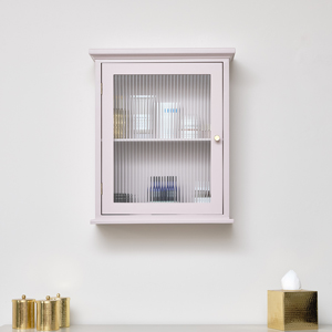 Pink Reeded Glass Fronted Wall Cabinet