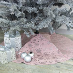 Pink Silver Snowflake Velvet Christmas Tree Skirt 