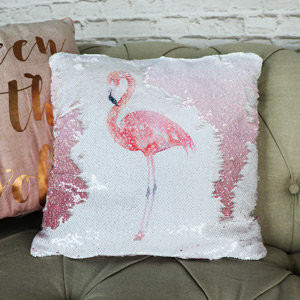 Pretty Sequined Two Tone Flamingo Scatter Cushion
