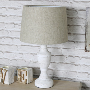 Pretty Vintage Antique White Table Lamp with Beige Shade