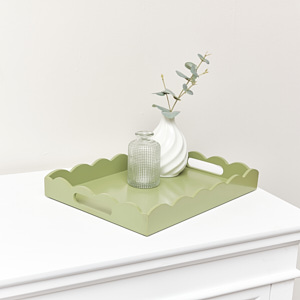 Rectangle Olive Green Scalloped Tray