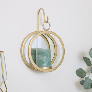 Round Gold Mirrored Candle Sconce 