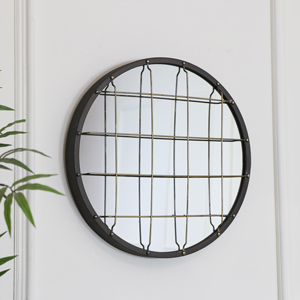 Round Metal Grid Window Mirror 46cm x 46cm