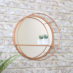 Round Mirrored Copper Wall Shelf 