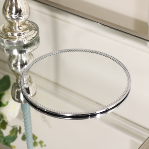 Round Mirrored Silver Display Plate Tray