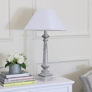 Rustic Grey Washed Table Lamp With Square Neutral Shade